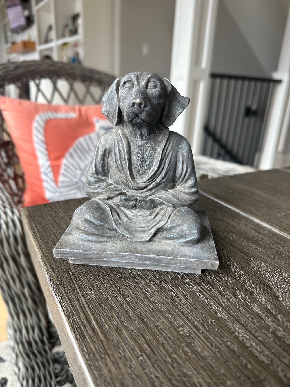 Zen Meditating vintage collectible Dog Statue - Gray Resin Figurine 6x5